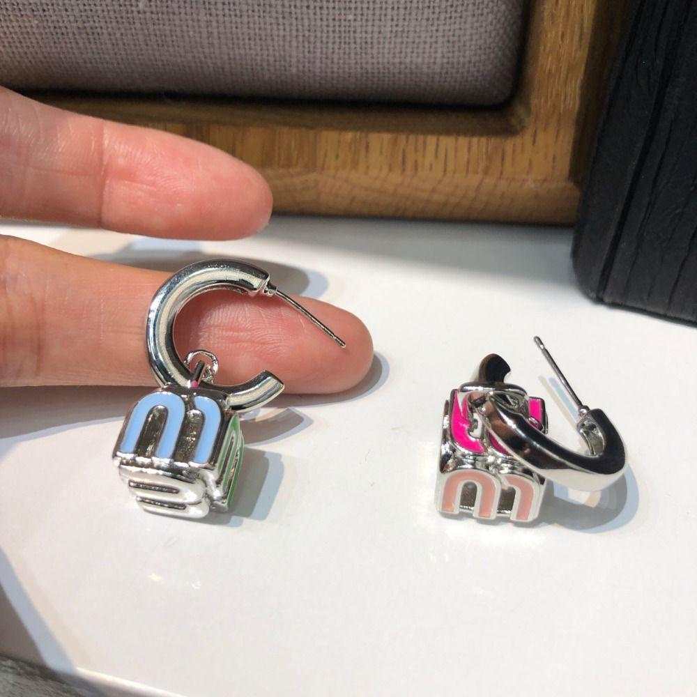 Mxbeauty M Huruf Anting Hadiah Vintage Lingkaran Kubus Enamel Indah Zirkon Stud Earrings