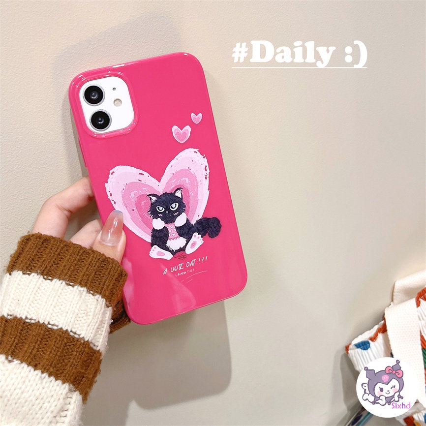 IPHONE Kompatibel Untuk Iphone14 13 12 11 Pro Max SE 2020 X Xr Xs Max8 7 6Plus Fashion Cinta Sederhana Kucing Hitam Silikon Premium Casing Ponsel Lembut Anti Jatuh Pelindung TPU Cover XJJJJ