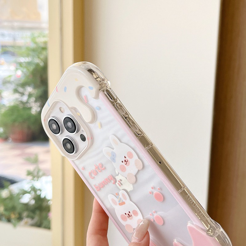 【3D Ice Cream】Summer 3D Soft Case IPhone XR XS Max 11 12 13 14 Pro Max 14 Plus for Women Girl Gift Cartoon Lovely Pin Rabbit Bunny