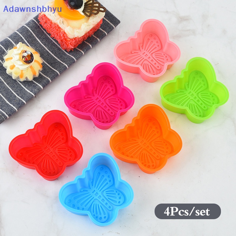 Adhyu 4Pcs Cetakan Silikon Bentuk Kupu-Kupu Cetakan Cupcake Baking PJelly Egg Tart Mold ID