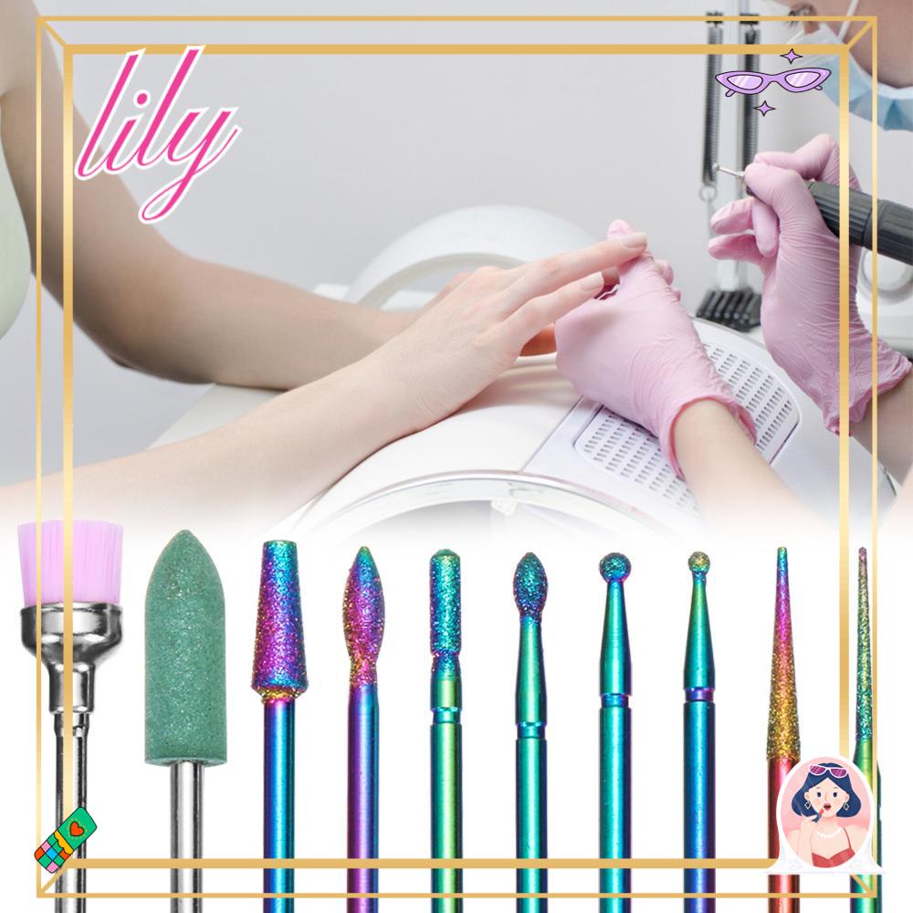 Lily 10PCs Set Mata Bor Kuku Menghapus Kulit Mati Aksesoris Kepala Gerinda Nail Art Manicure Files