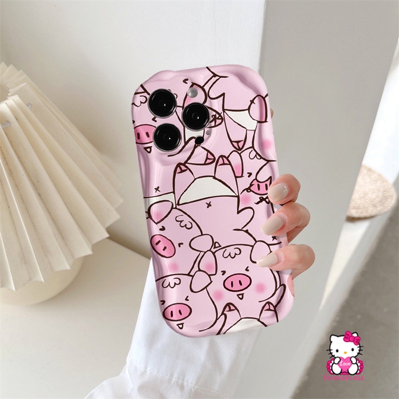 Casing 3D Wavy Curved Edge Glossy Untuk Redmi Note11 10S 8 11s 9 10 10Pro Max Redmi A1 10 9A 9T 9 A2 10A 10C 9C NFC POCO M3 Pink Lucu Kartun Babi Lovely Rabbit Shockproof Soft Cover