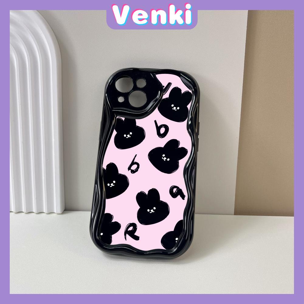 VENKI - For iPhone 11Phone Case Curved Wave Case Glossy Black TPU Airbag Shockproof Camera Case Cute Rabbit Compatible with iPhone 14 13 Pro max 12 Pro Max xr xs max 7Plus 8Plus