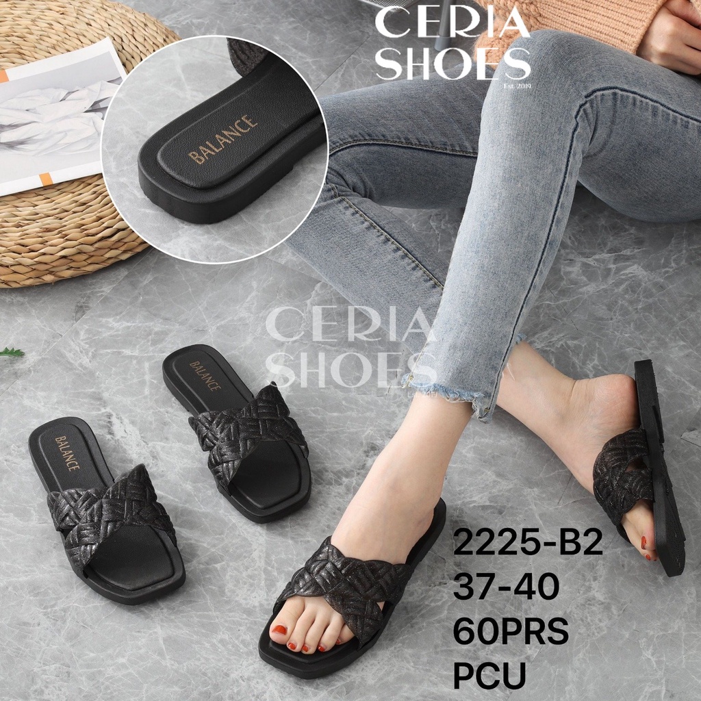 Sandal Slop Teplek Wanita Flat Karet Jelly Import Bahan Elastis Motif Kokop Silang Kepang Gliter BALANCE 2225 - B2