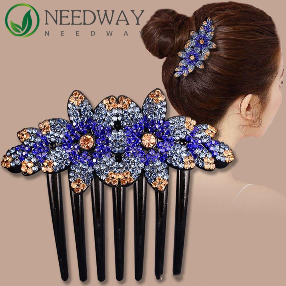 Needway   Sisir Rambut Bunga Hiasan Rambut Jepit Rambut Simple Elegan Bridal Wedding Diamond Untuk Wanita Korean Style Hair Clip