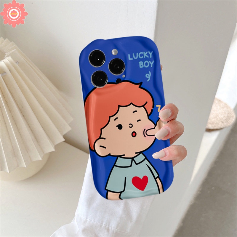 Couple Lucu Kartun Lucky Boy Girl Lovers Case Untuk Realme C53 C35 C12 C31 C21Y C11 C25Y C20 C33 C25s C30 C15 C21 C25 C55 5 9i 5i 7i 6i 5s C20A C3 C17 Lembut 3D Bergelombang Lengkung Penutup Tepi