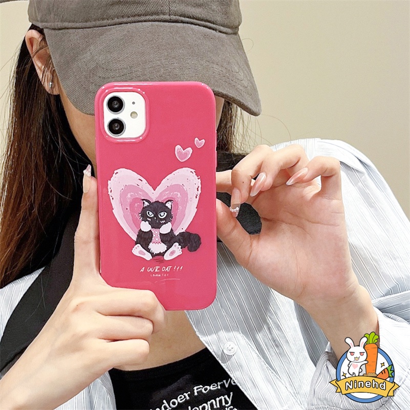 IPHONE Casing Kompatibel Untuk Iphone14 13 12 11 Pro Max X Xr Xs Max8 7 6 6s Plus SE 2020 Rose Red Heart Love Cute Cat Phone Case Shockproof Silikon Lembut Anti Gores Cover Pelindung