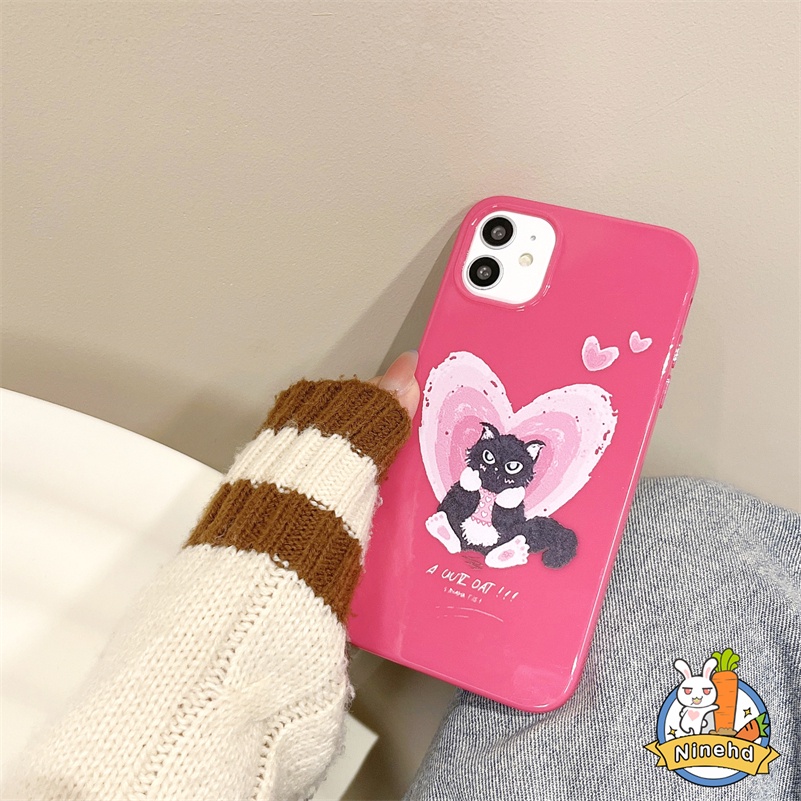 IPHONE Casing Kompatibel Untuk Iphone14 13 12 11 Pro Max X Xr Xs Max8 7 6 6s Plus SE 2020 Rose Red Heart Love Cute Cat Phone Case Shockproof Silikon Lembut Anti Gores Cover Pelindung