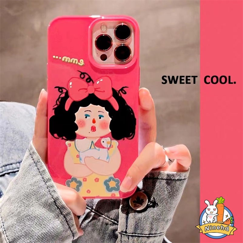 IPHONE Casing Kompatibel Untuk Iphone14 13 12 11 Pro Max X Xr Xs Max8 7 6 6s Plus SE 2020 Pink Jelek Gadis Lucu Kartun Casing Ponsel Perlindungan Lensa Penuh Silikon Anti Jatuh Cover Pelindung