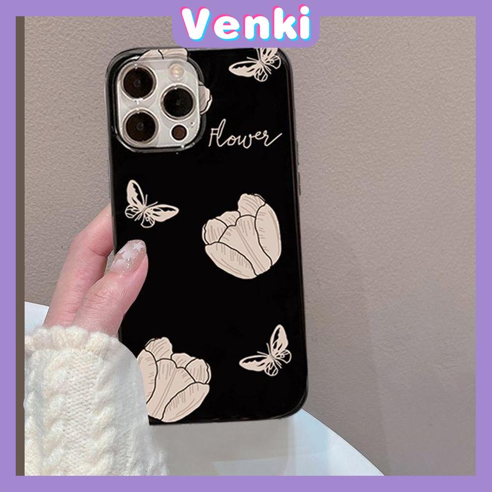 VENKI - For iPhone 11 iPhone Case Black Glossy TPU Soft Case Shockproof Protection Camera Pretty Flower Rose Compatible with iPhone 14 13 Pro max 12 Pro Max xr xs max 7Plus 8Plus