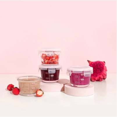 Little Dimple Mini Food Container Round (Pink 130ml)
