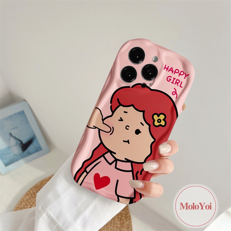 IPHONE Kartun Lucu Pasangan Gadis Bahagia Beruntung Boy Case Kompatibel Untuk Iphone6 7 6s 8plus11 14 12 13 Pro Max XR XS X Max SE 2020 Baru 3D Bergelombang Melengkung Tepi Telepon Lembut Tpu Pecinta Cover