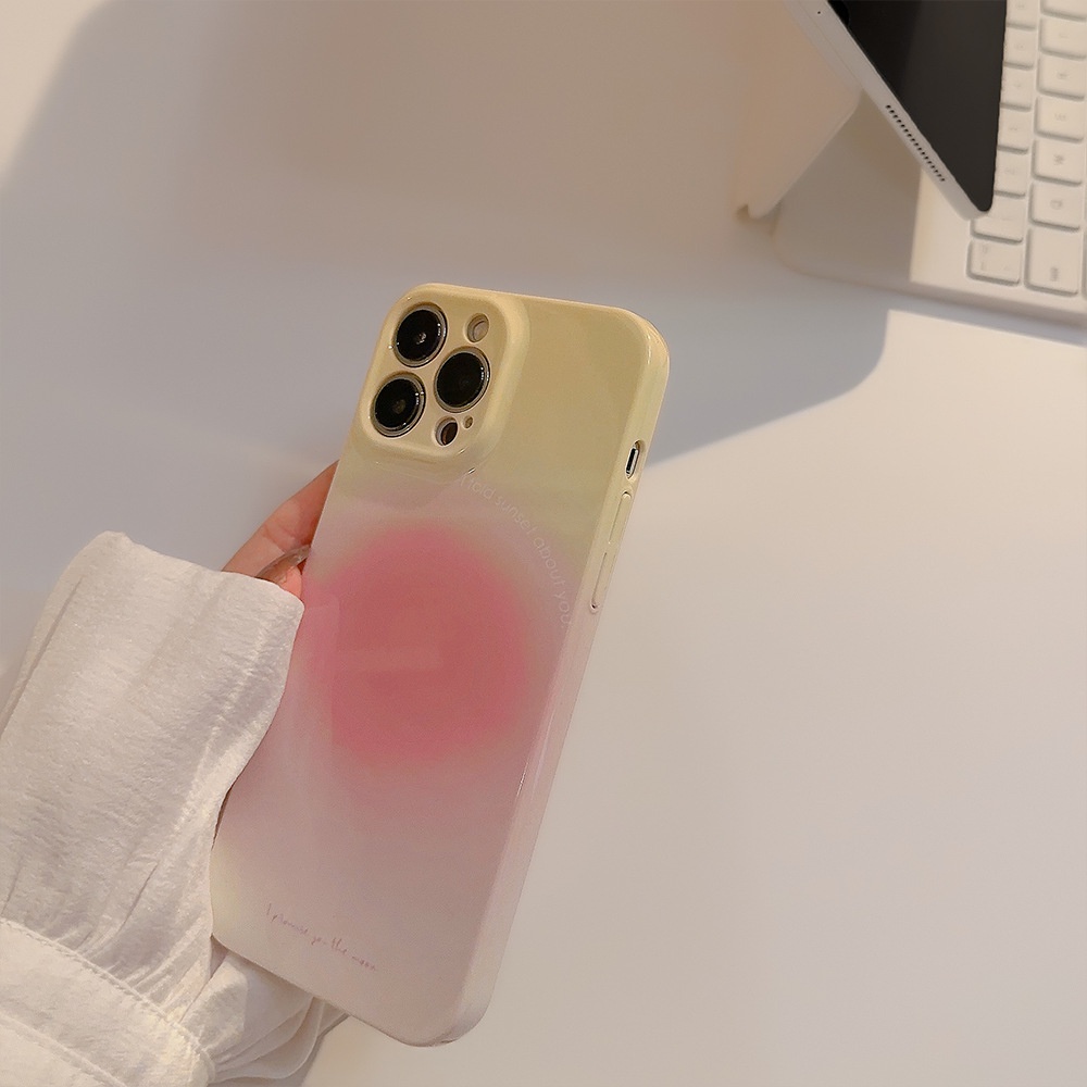 IPHONE Gradien Warna Pink Perlindungan Penuh Ponsel Hard Film Case Cover Dengan Holder Halo Dyeing Untuk Iphone7 8 PLUS X XR XS 11 12 13 14 PRO MAX SE 2020