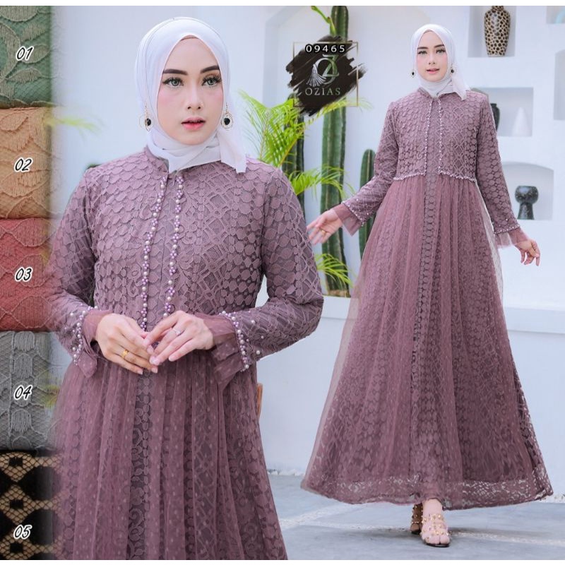 Ready Stock Brukat Pesta Ozias Busui Cantik murah mewah warna putih gamis tile mutiara