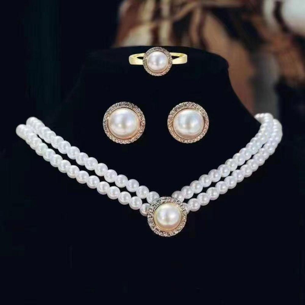 Mxbeauty Anting Mutiara Hadiah Elegan Liontin Perjamuan Klasik Adjustable Gaya Korea Cincin