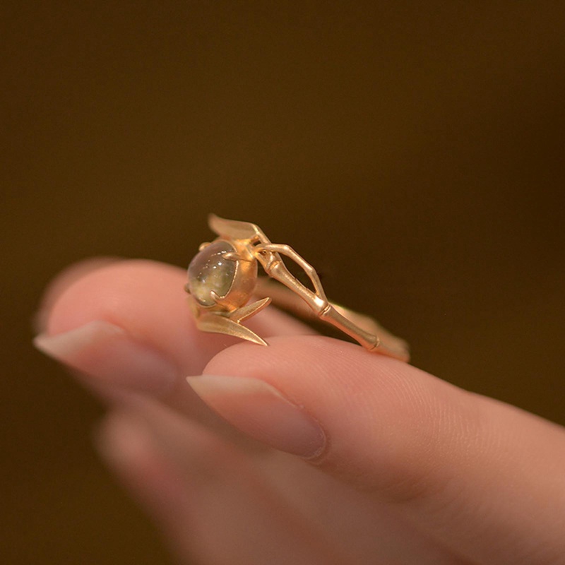 Desain Baru Moonstone Bamboo Shape Gold Colour Adjustable Rings Untuk Wanita Korea Fashion Perhiasan Pesta Mewah Aksesori Hadiah