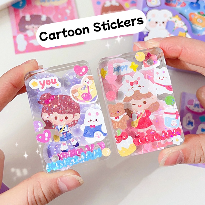 100lembar Kotak Kartun Laser Glitter Stiker Kartu Guka Siswa Deco DIY Stikers Set