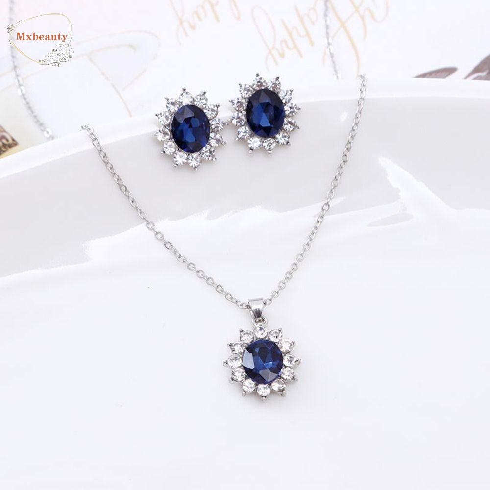 Mxbeauty Bunga Matahari Set Perhiasan Elegan Baroque Aksesoris Gaya Korea Choker Kepribadian Temperamen Safir Anting