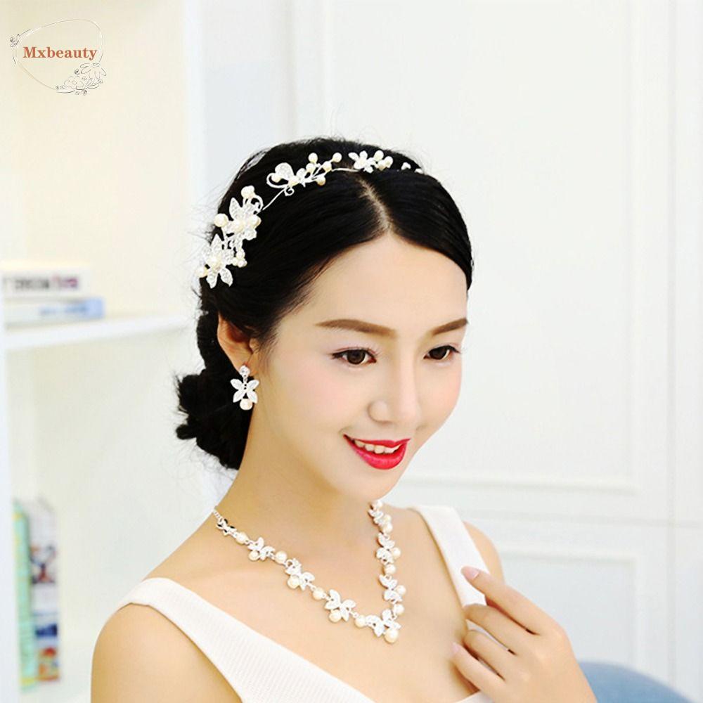 Mxbeauty Set Perhiasan Pernikahan Elegan Perhiasan Hadiah Kalungchain Perhiasan Aksesoris Gaya Korea Choker Bentuk Kupu-Kupu Anting Mutiara