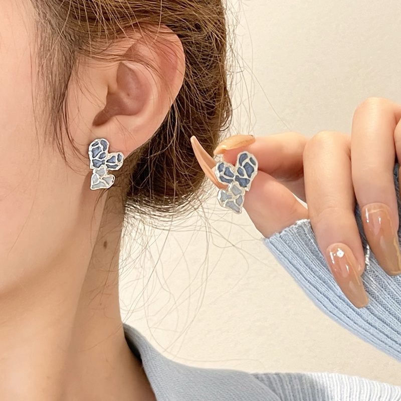 Anting Giwang Ear Stud Bentuk Hati Blue Heart S925 Silver Untuk Perempuan Yang Indah