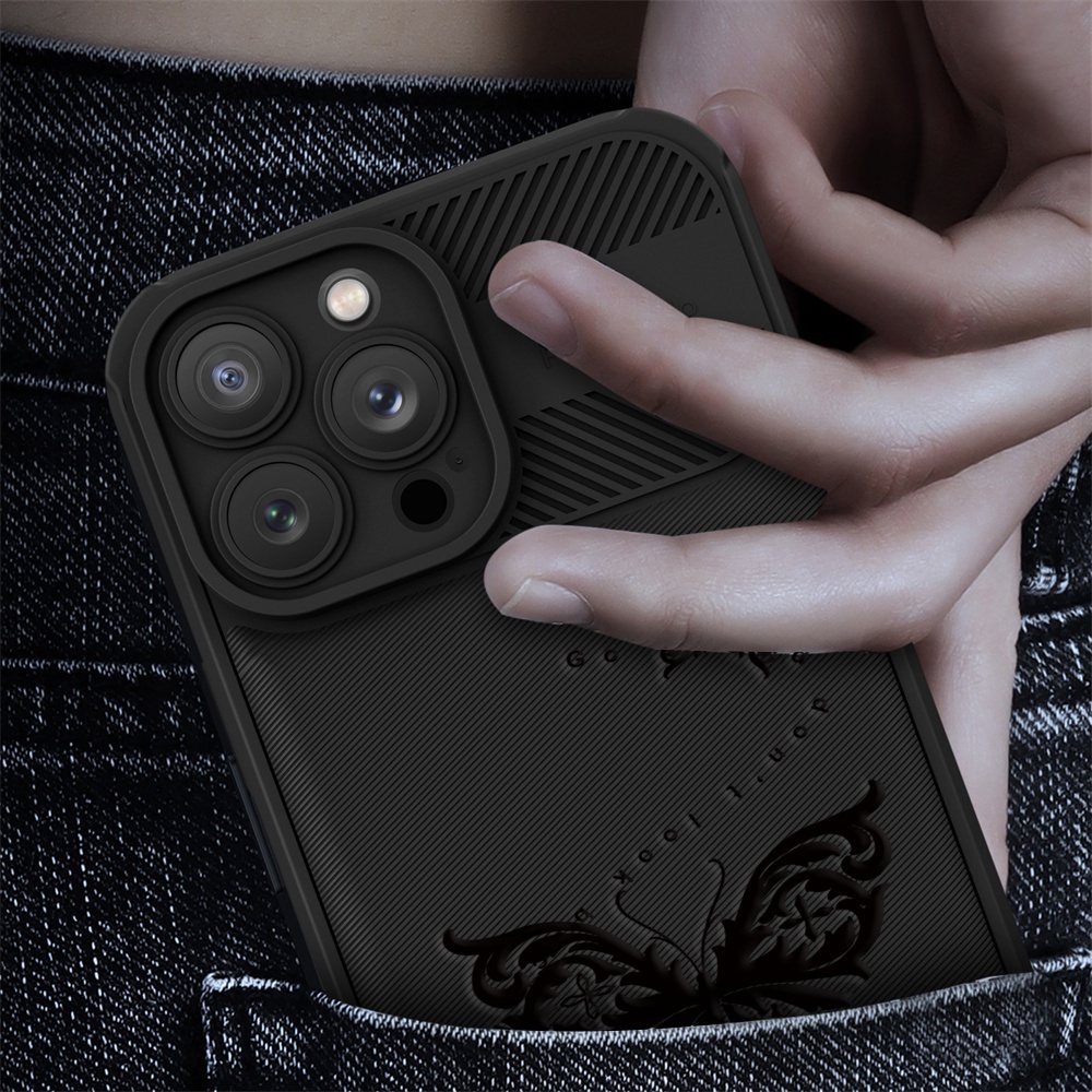 Case Serat Karbon Realme C55 C35 C33 C31 C21Y C25Y RealmeC25 C25S C15 C12 C3 C2 Realme 5 5i 5S 6i C3 Dark Butterfly Cross Grain Phone Case Cover