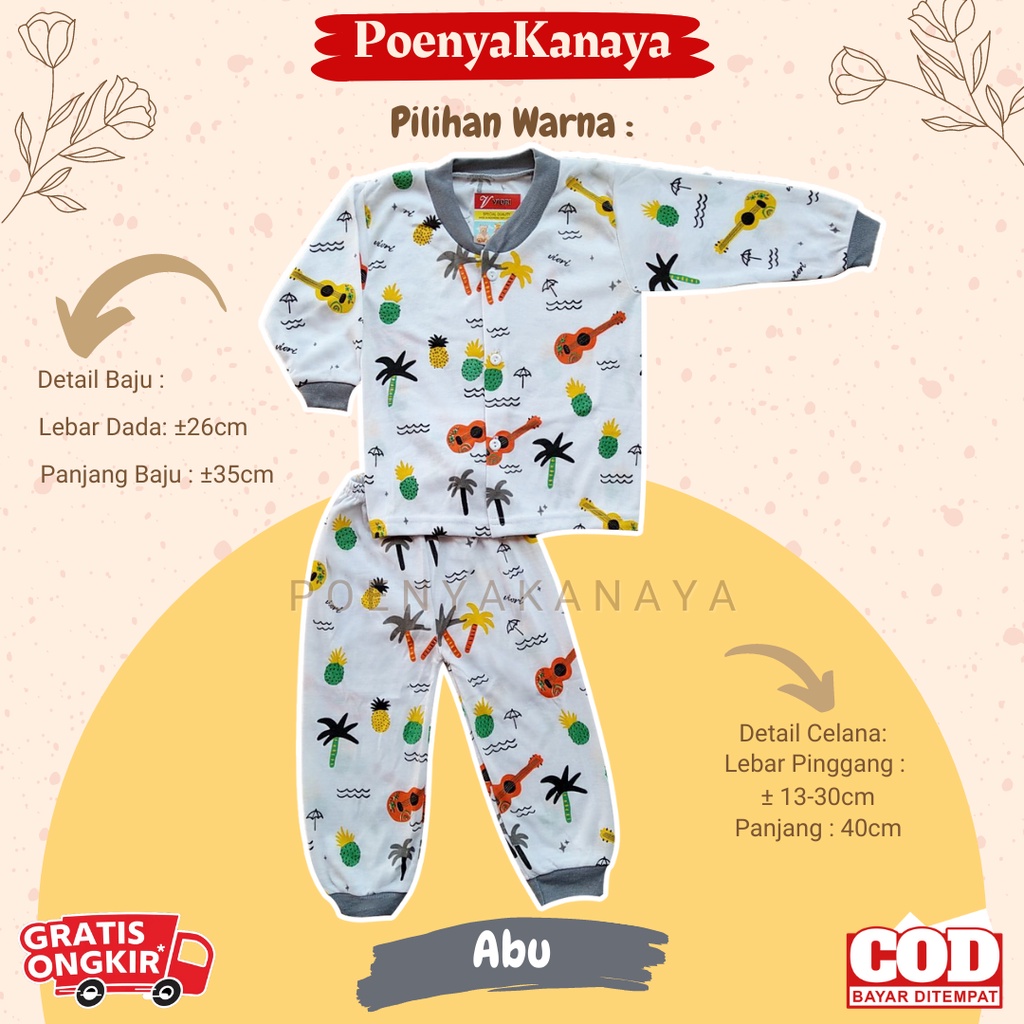 Setelan Baju Bayi Piyama Bayi Panjang KANCING GITAR PUTIH Viori 3-12 Bulan SPY43