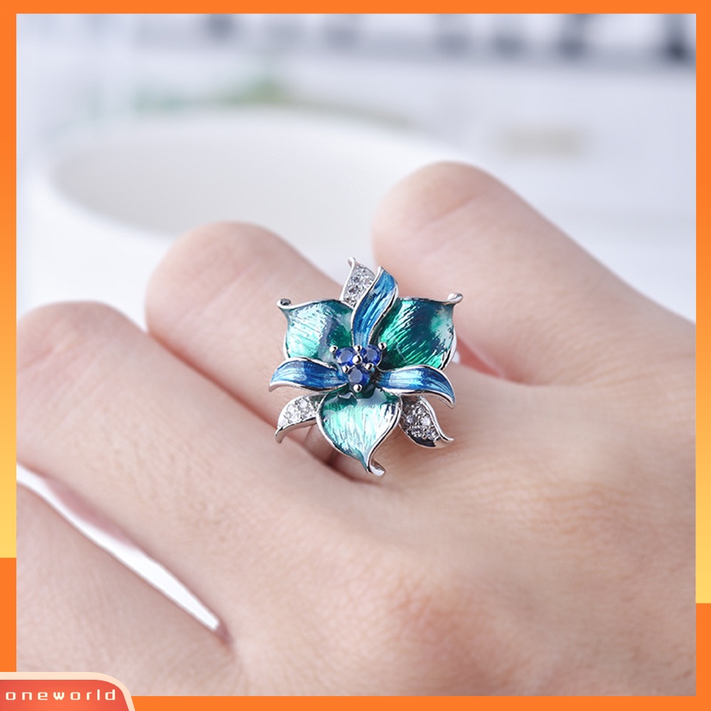 [ONE] Wanita Berlian Imitasi Bertatahkan Enamel Bunga Liontin Kalung Anting Cincin Perhiasan