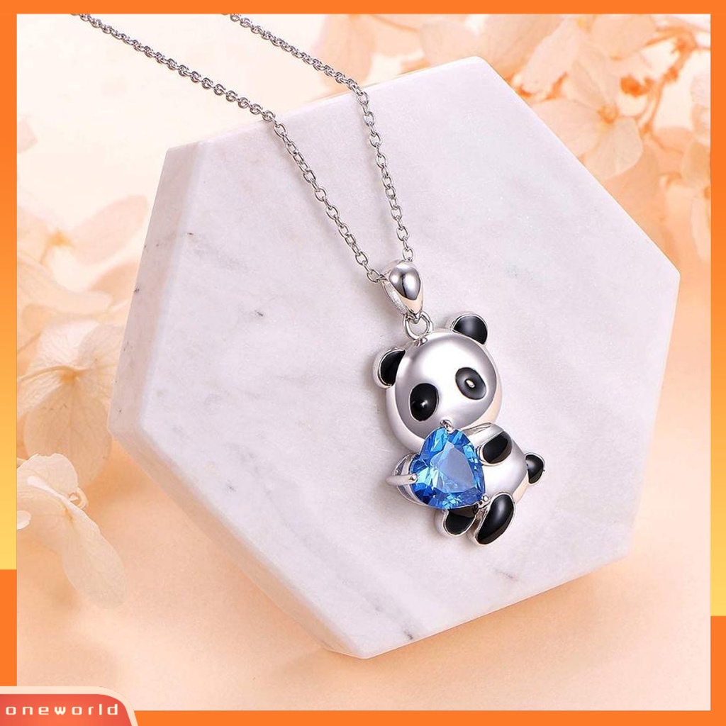 [ONE] Liontin Kalung Panda Merang Hati Perhiasan Indah Kartun Hewan Kalung Untuk Pakaian Sehari-Hari