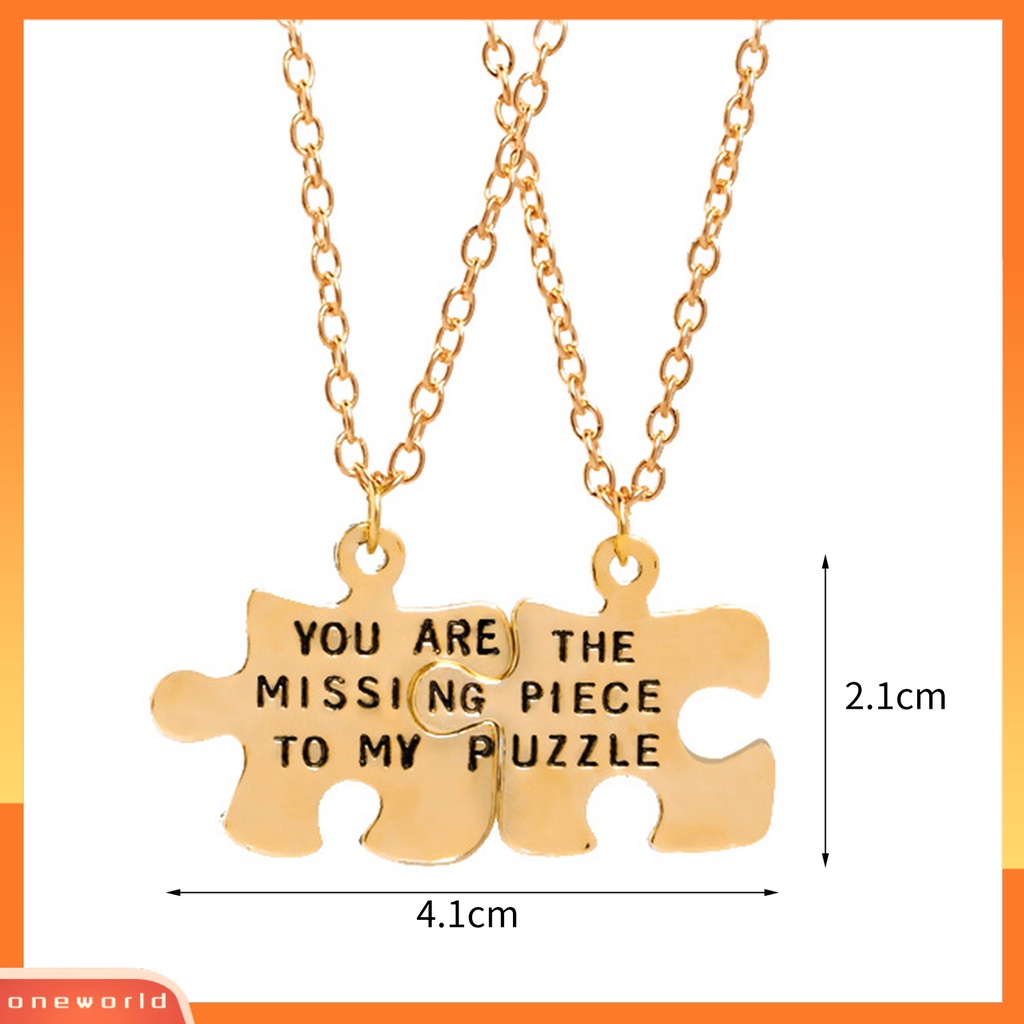 [ONE] 2pcs Kalung Pasangan Puzzle Huruf Perhiasan Penampilan Fashion Sederhana Kalung Persahabatan Untuk Hari Kasih Sayang