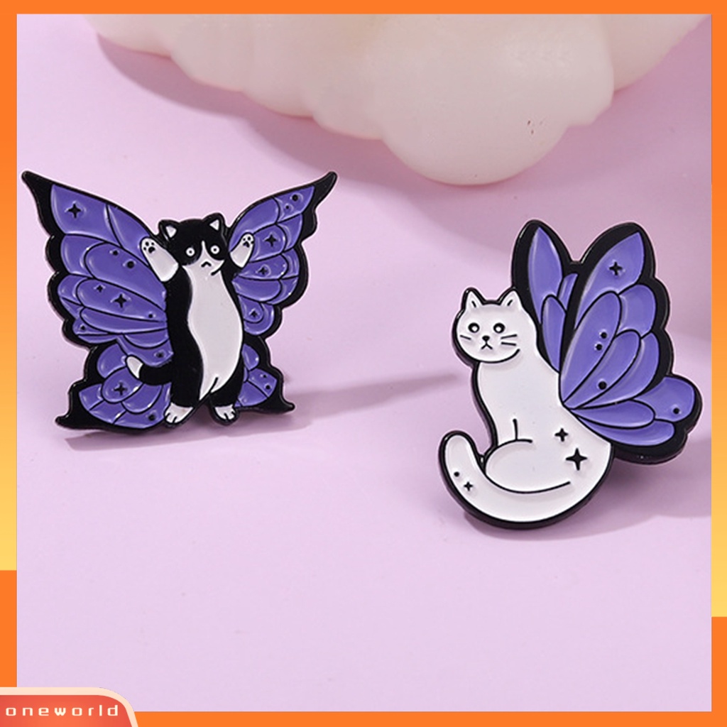 [ONE] Lucu Ekspresi Hidup Kartun Bros Penyihir Hitam Putih Kucing Sayap Enamel Pin