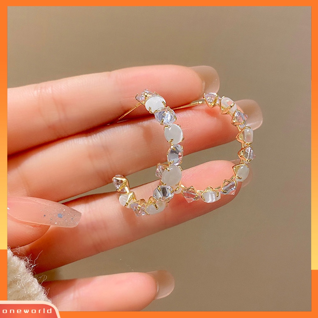 [ONE] 1pasang Anting Wanita Korea Fashion Cubic Zirconia Hoop Earrings Desain Geometri Unik Untuk Wanita Aksesoris Pesta