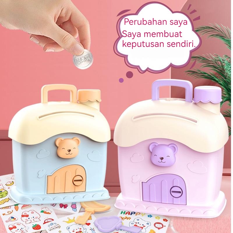 【Stiker Gratis】Celengan anak celengan DIY dengan stiker dan tempelan 3D untuk dekorasi Celengan Rumah Imut