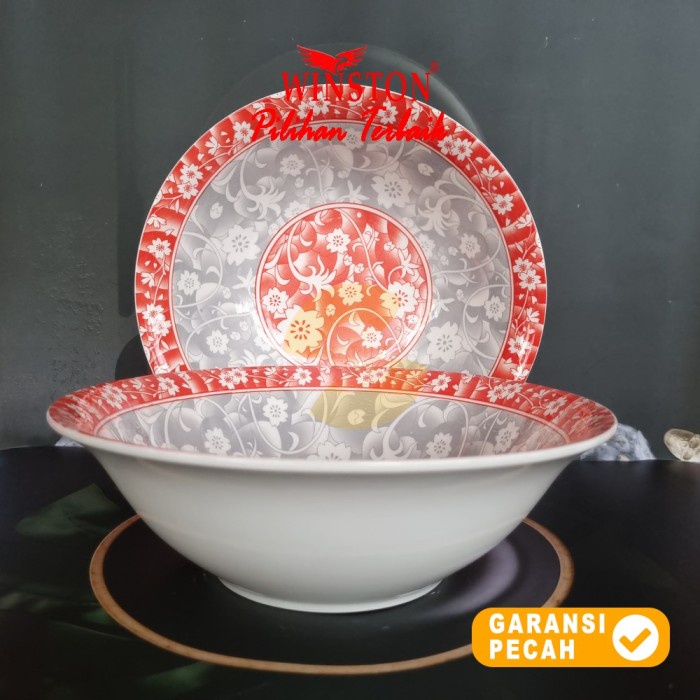 WINSTON 1pcs FLOWER RED Bowl Keramik 9 inch | Mangkok Makan Dalam 23cm