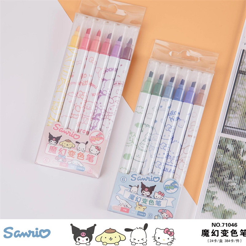 (6PCS) SANRIO HIGHLIGHTER 6 WARNA 2 IN 1 BISA DIHAPUS MOTIF SANRIO / STABILO 6 WARNA SET MOTIF CINNAMOROL KUROMI LOTSO SANRIO