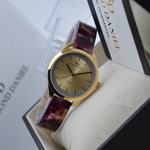 Raymond Daniel RD 240 Gold Akr.Violet Abstrak,Jam Tangan Wanita, Original