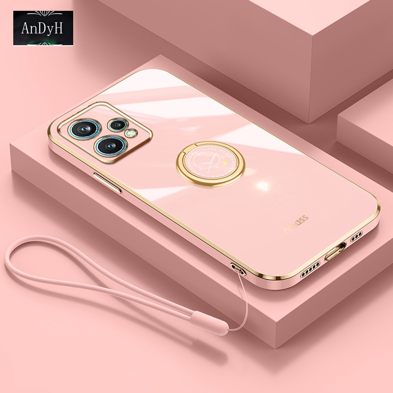 Andyh Casing Ponsel Silikon Ultra Tipis Untuk OPPO Realme9 4G Realme 9 Pro+Realme V25 Deluxe Perlindungan Jatuh Band Emas Dengan Jam Cincin Dan Lanyard Gratis