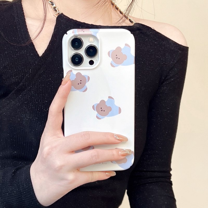 IPHONE Lovely Full Bear Hard Plastic Case HP iP Iphone14+Plus X XS XR 11 12 13 Pro Max FTD Woman Girl Casing Apple