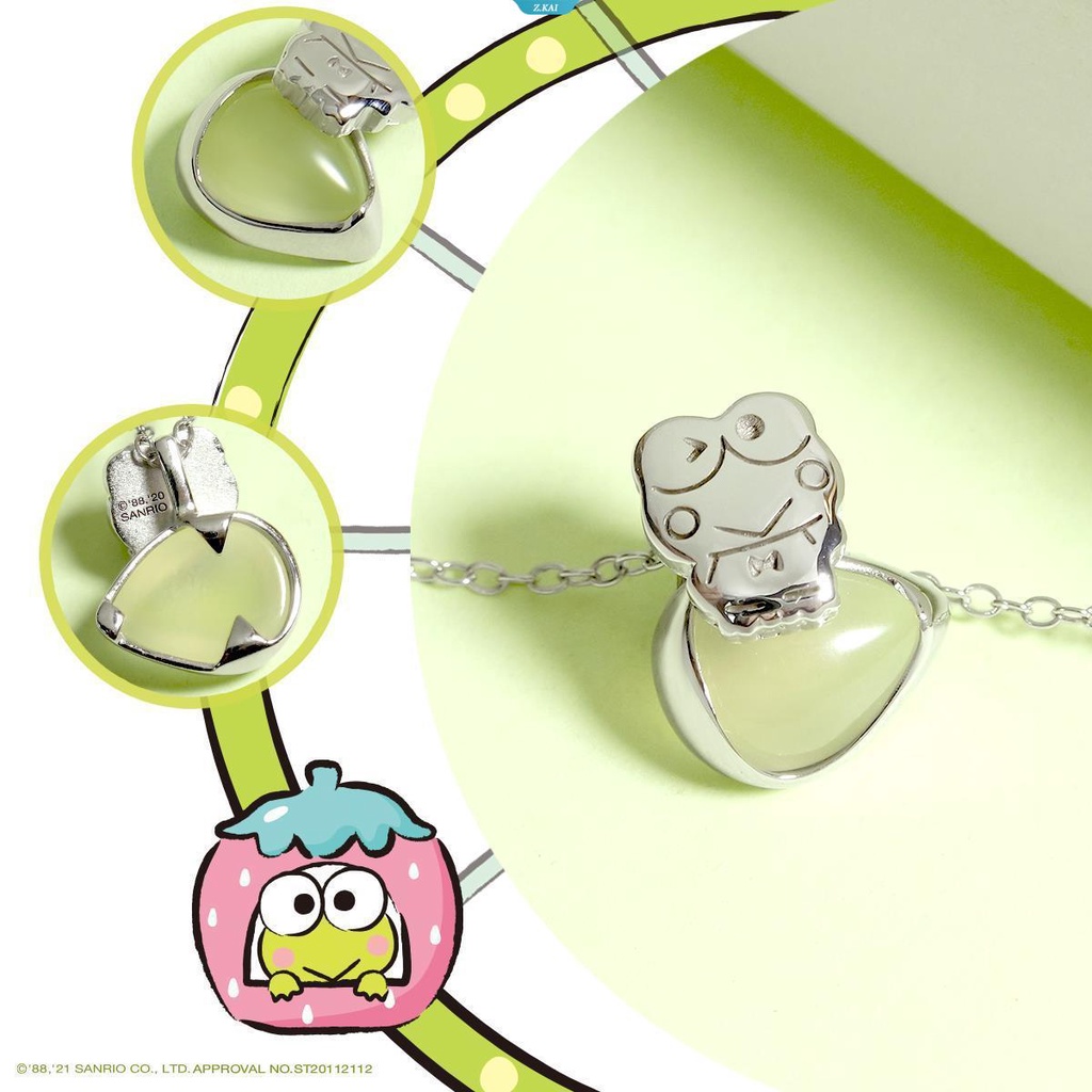 Sanrio Elegan Fashion Fantasyland Keroppi Mata Besar Kodok Daun Batu Permata Liontin in Sterling Silver Perhiasan Pernikahan Kalung [ZK]