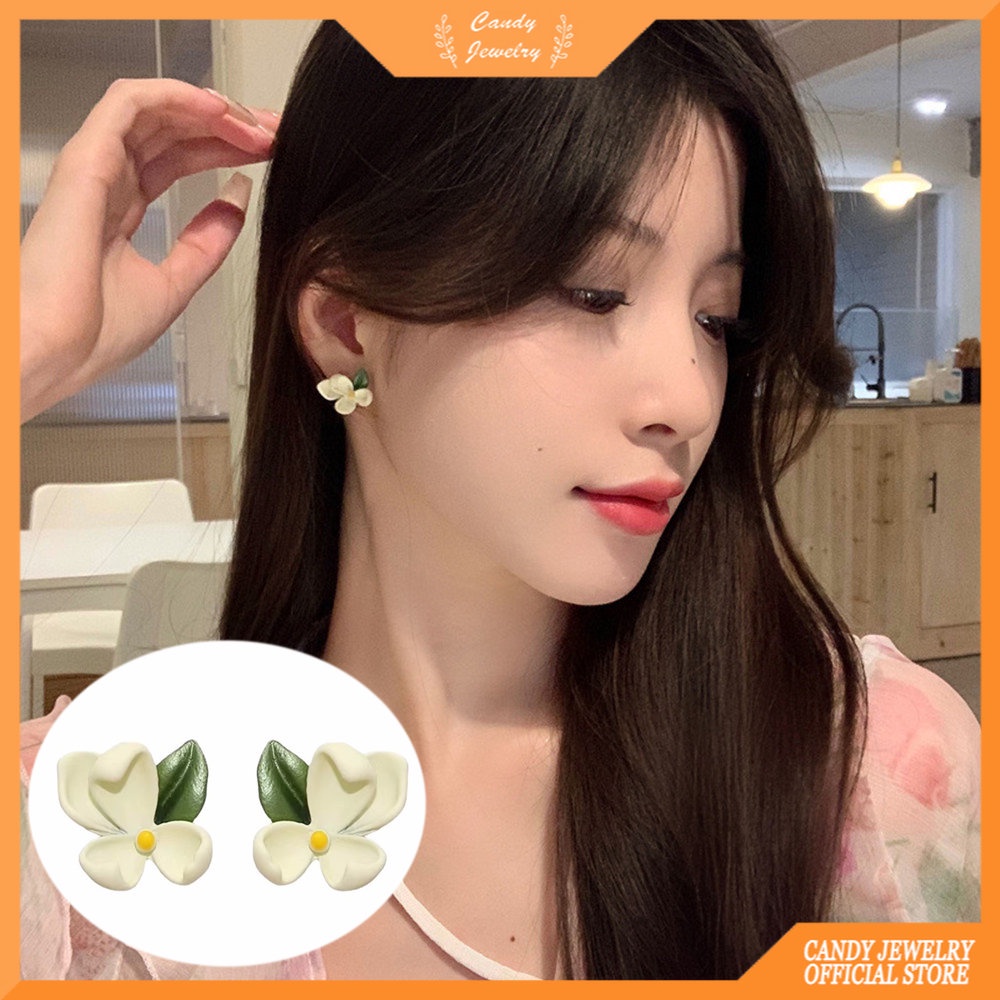 Anting Gardenia Hijau Anting Super Abadi Kecil Segar Manis Anting Bunga Anting Klip Permen Perhiasan