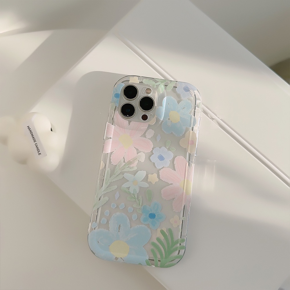 IPHONE Ins Lukisan Cat Minyak Mekar Case Silikon Untuk Iphone14 11 12 13 PRO MAX Casing Cover Pelindung AT0309