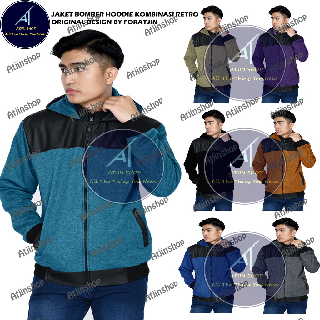 Foratjin-Jaket Bomber Hoodie Kombinasi Kulit-Fleece Valleta Premium