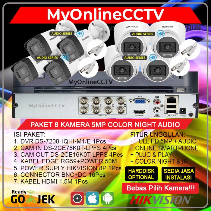 PAKET CCTV HIKVISION 8 CHANNEL 5MP COLORVU AUDIO