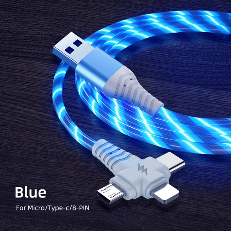 IPHONE Kabel USB Lampu Luminous Flow 3in1 Untuk Iphone13 12 11 Pro 3in1 2in1 LED Micro USB Type C Charger 8-Pin Untuk Huawei Xiaomi