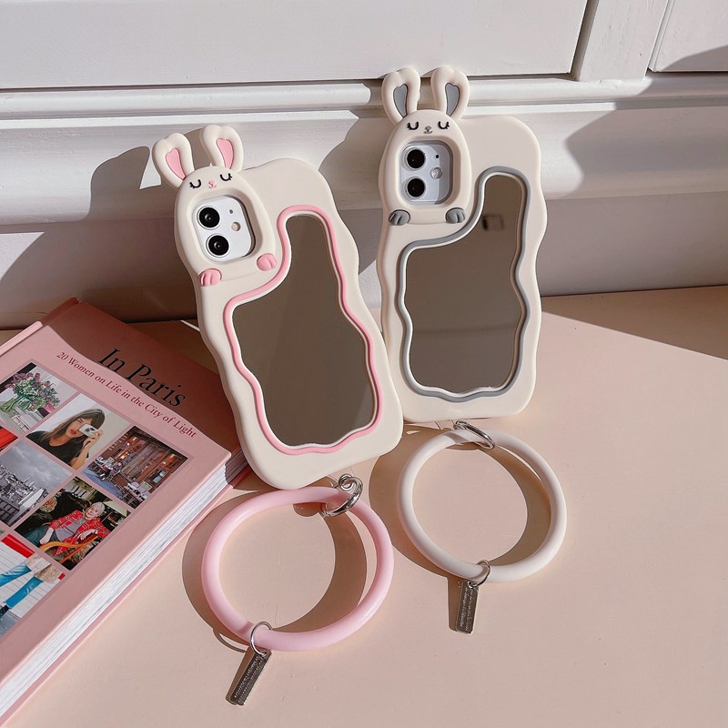 Stereoscopic Cartoon Rabbit Bunny Mirror Silicone Soft Case for IPhone 6S 7 8 Plus X XR Max iPhone 11 12 13 14 Pro Max Cute TPU Phone CASE Cute Pretty Girl's Fashion