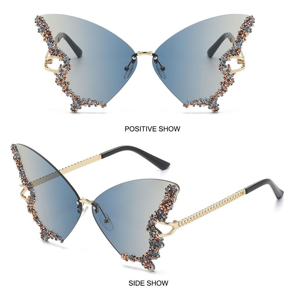 R-flower Butterfly Sunglasses Mewah Y2K Eyewear Diamond Bling Kacamata Matahari