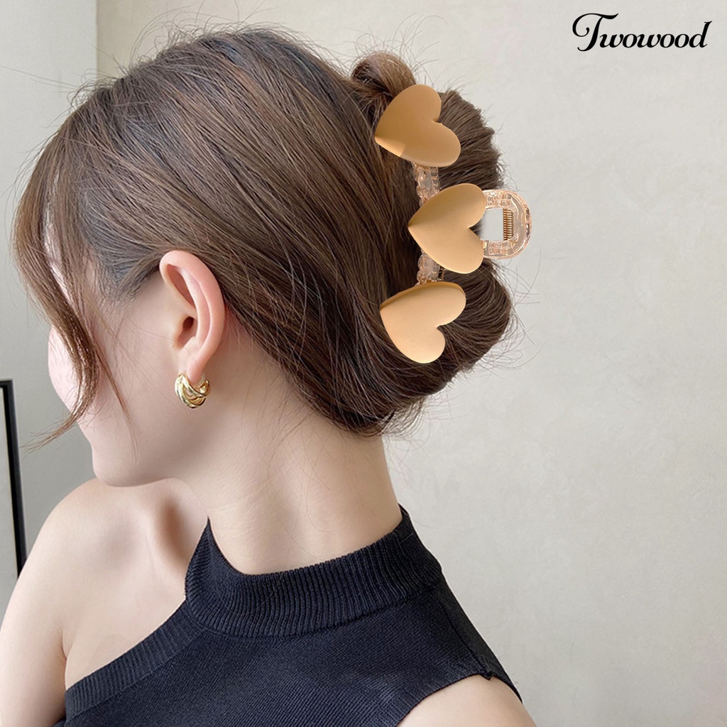 Twowood Women Hair Claw Heart Decor Desain Gigi Transparan Berongga Keluar Elastis Musim Semi Rambut Dekorasi Anti-slip Cakar Kuat Wanita Hair Gripper Alat Styling Rambut