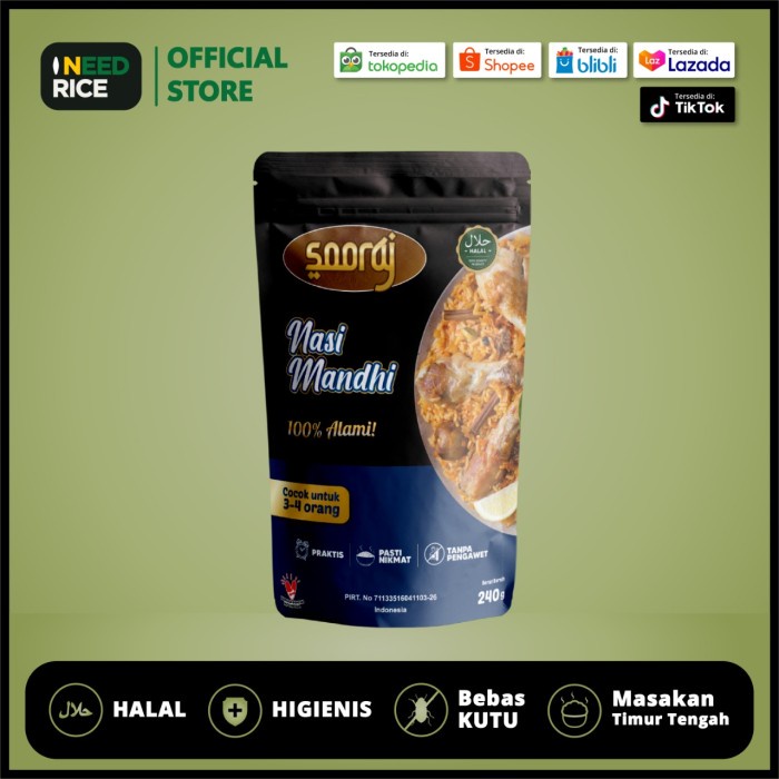 

Bisa COD Sooraj Nasi Mandhi Instant 240gr Beras Basmati+Bumbu Siap Masak-HALAL