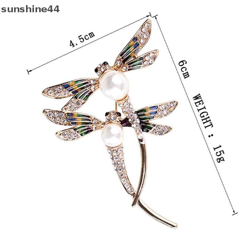 Sunshine Fashion Wanita Kristal Mutiara Hewan Capung enamel Bros pin custome Perhiasan ID