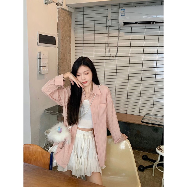 Kemeja Wanita Import Polos Lengan Panjang Linen Korean Blouse