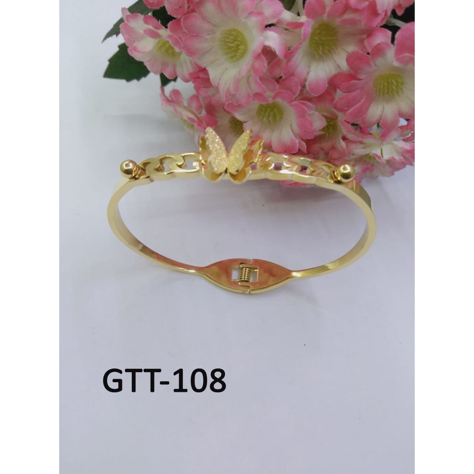 GELANG TANGAN TITANIUM EMAS GOLD MOTIF KUPU BULAT BOLA DIAM TERMURAH / DUNIA GELANG